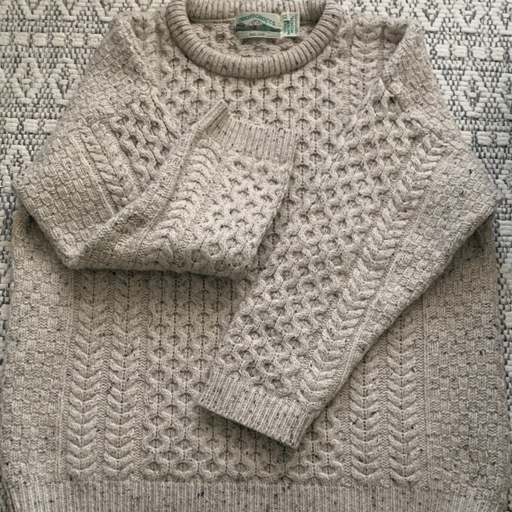 Aran Crafts Cream Cable Knit Crewneck Sweater